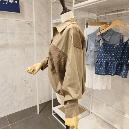 스트링 니트 배색 셔츠