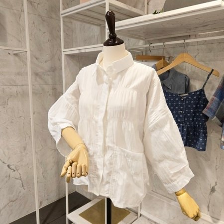 앞포켓 루즈핏 카라 블라우스