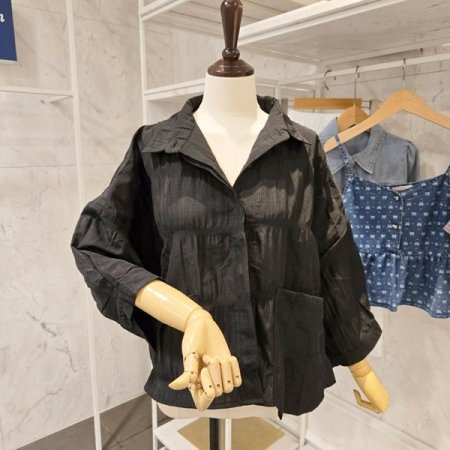 앞포켓 루즈핏 카라 블라우스