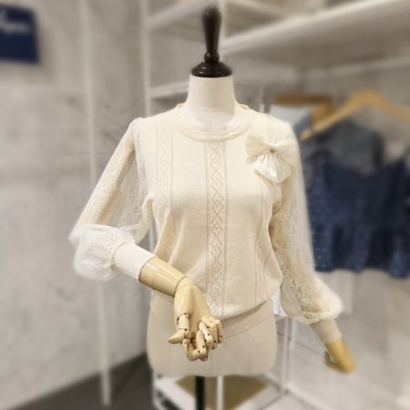 레이스소매 리본장식 니트