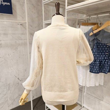 레이스소매 리본장식 니트