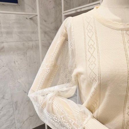 레이스소매 리본장식 니트