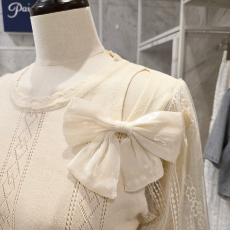 레이스소매 리본장식 니트