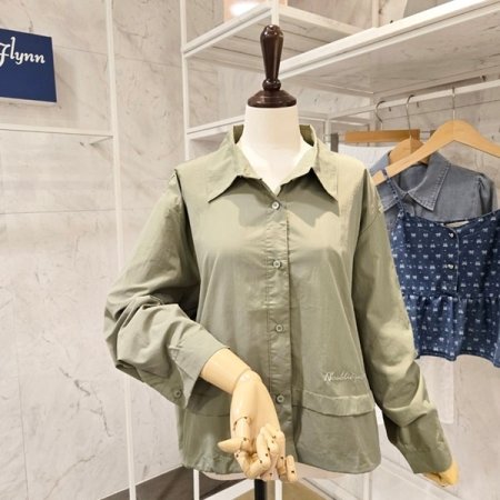 레터링 자수 카라 셔츠