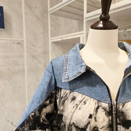 프린트 데님 배색 점퍼