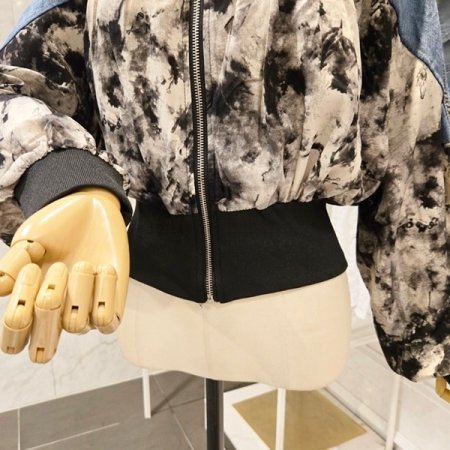 프린트 데님 배색 점퍼