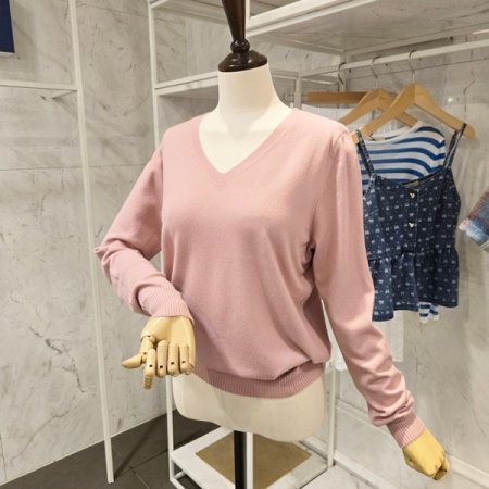 브이넥 무지 니트