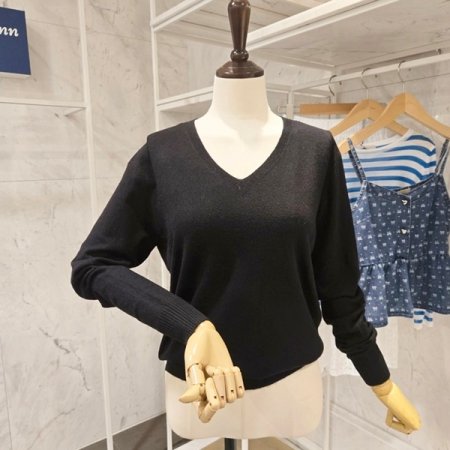 브이넥 무지 니트