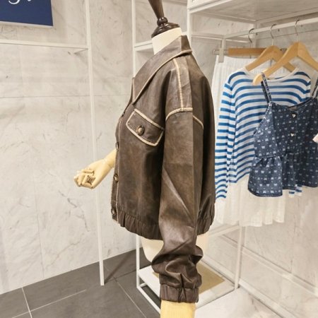 밑단밴딩 빈티지 레자 자켓