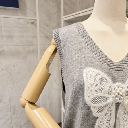 리본 진주 니트 베스트