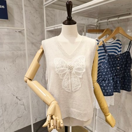 리본 진주 니트 베스트