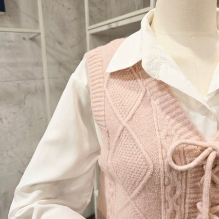 X자 니트조끼 셔츠 세트