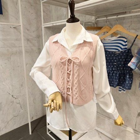 X자 니트조끼 셔츠 세트