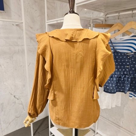 브이넥 러플 블라우스