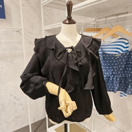 브이넥 러플 블라우스