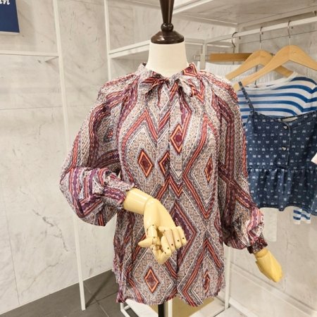 플리츠 타이 블라우스