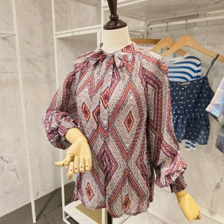 플리츠 타이 블라우스