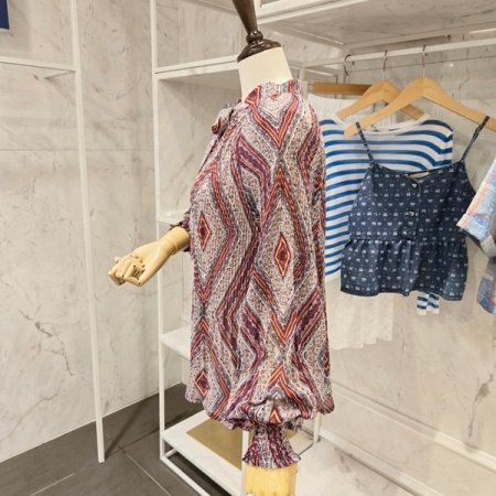 플리츠 타이 블라우스