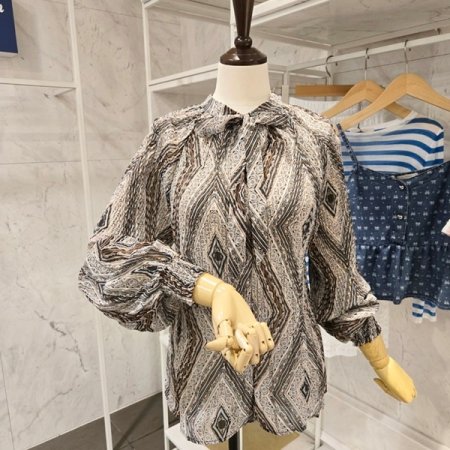 플리츠 타이 블라우스