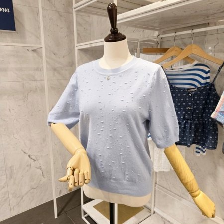 폼 라운드 5부소매 니트