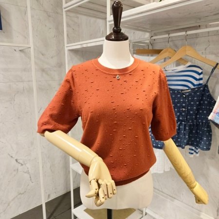 폼 라운드 5부소매 니트