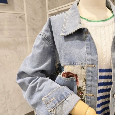 플로럴 배색 데님 자켓