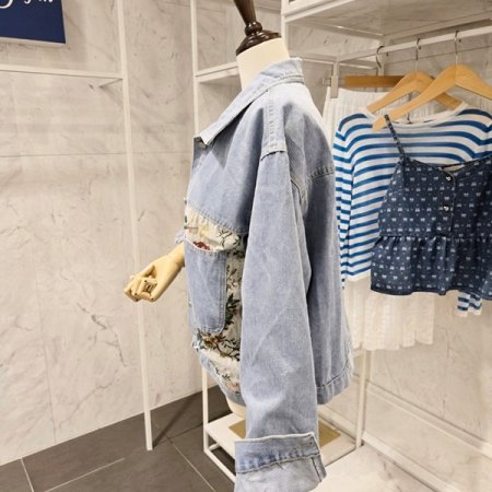 플로럴 배색 데님 자켓