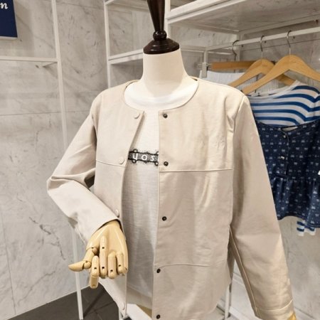 노카라 버튼 레자 자켓