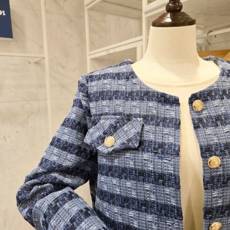 노카라 금장 트위드 자켓