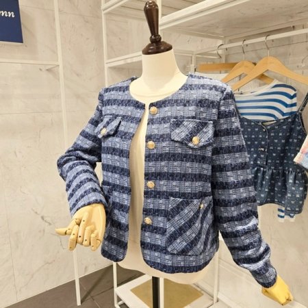 노카라 금장 트위드 자켓