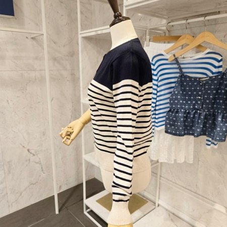 라운드넥 스트라이프 가디건