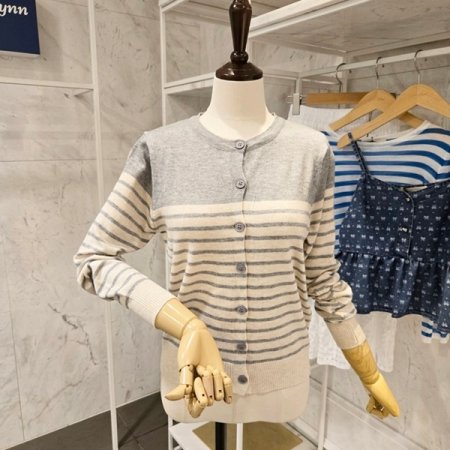 라운드넥 스트라이프 가디건