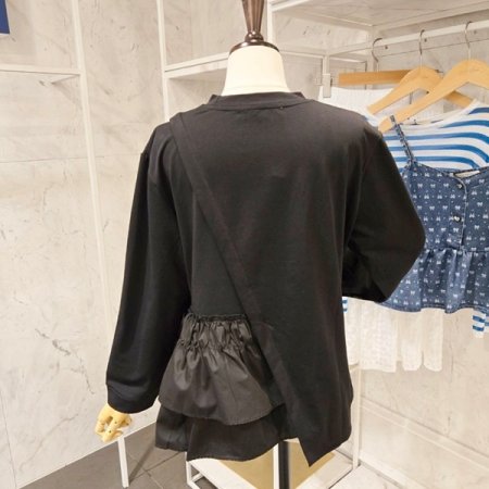 사선 주름 긴팔 티셔츠