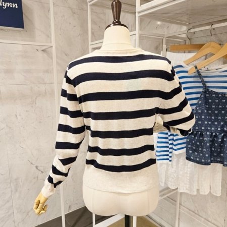 로고 자수 스트라이프 가디건