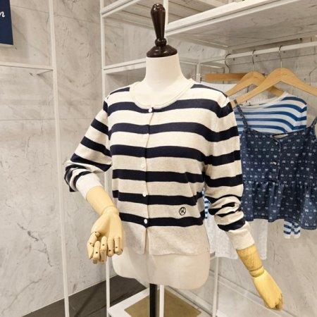 로고 자수 스트라이프 가디건