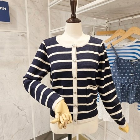 메탈 포켓 스트라이프 가디건