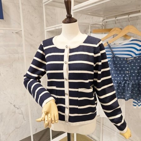 메탈 포켓 스트라이프 가디건