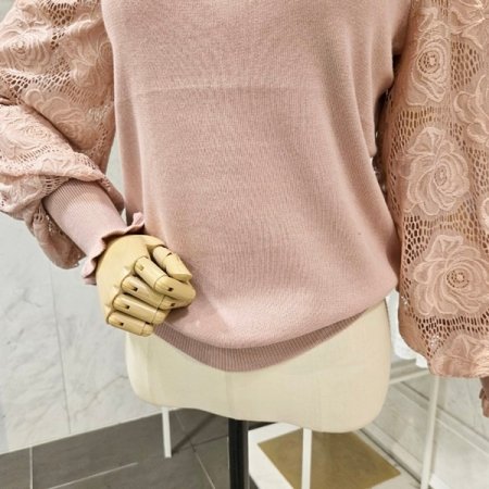 로즈 소매 레이스 니트