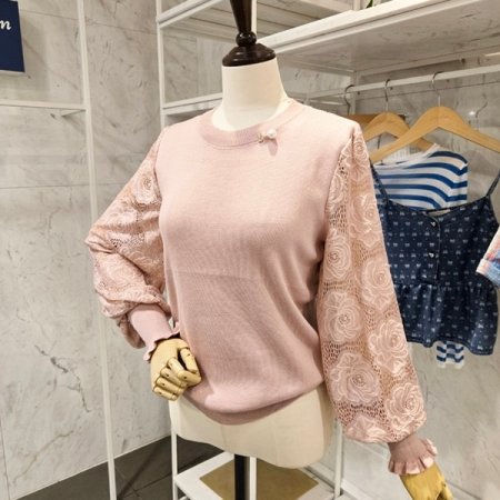 로즈 소매 레이스 니트