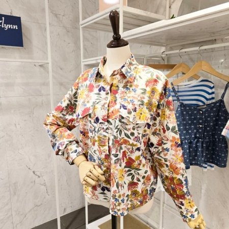 컬러 플라워 양포켓 셔츠