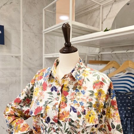 컬러 플라워 양포켓 셔츠