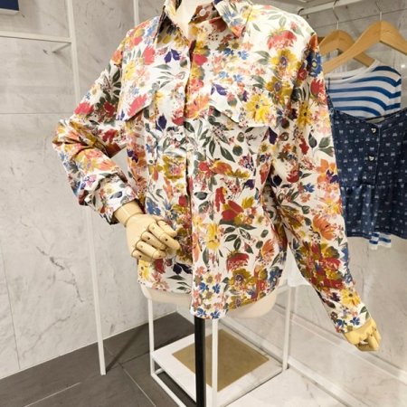 컬러 플라워 양포켓 셔츠