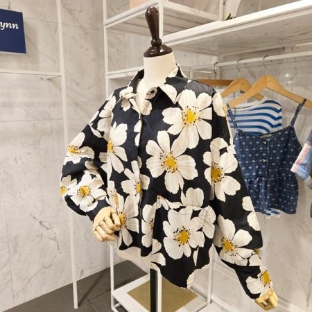 빅 플라워 루즈핏 카라 셔츠