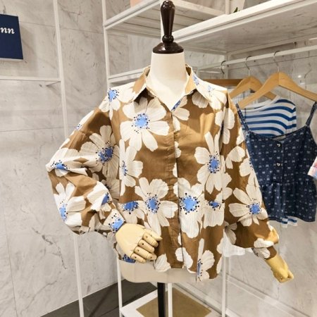 빅 플라워 루즈핏 카라 셔츠