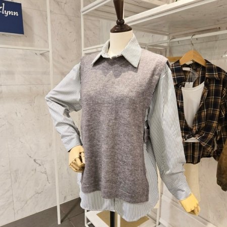 옆단추 조끼 셔츠 세트