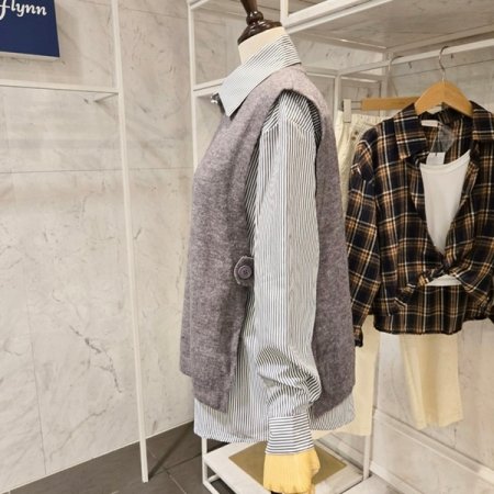 옆단추 조끼 셔츠 세트