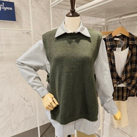 옆단추 조끼 셔츠 세트