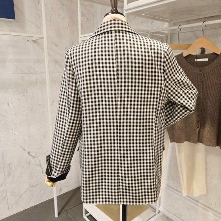 배색 체크 카라 자켓