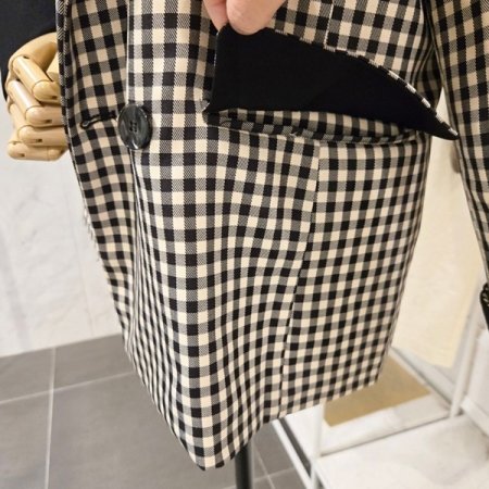 배색 체크 카라 자켓