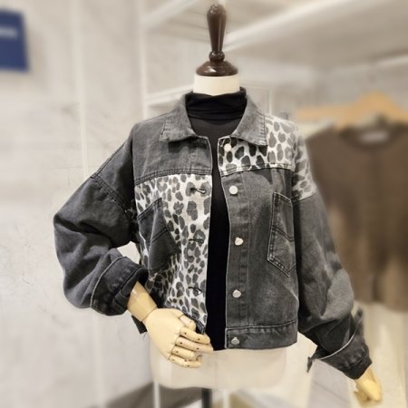 레오파드 데님 자켓